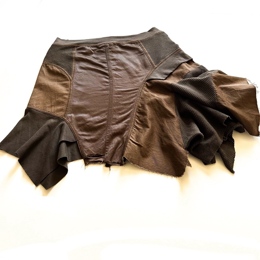 Vintage Plein Sud Rare Asymmetrical Multi Fabric & Texture Brown Skirt F40 /8 US - Picture 2 of 16